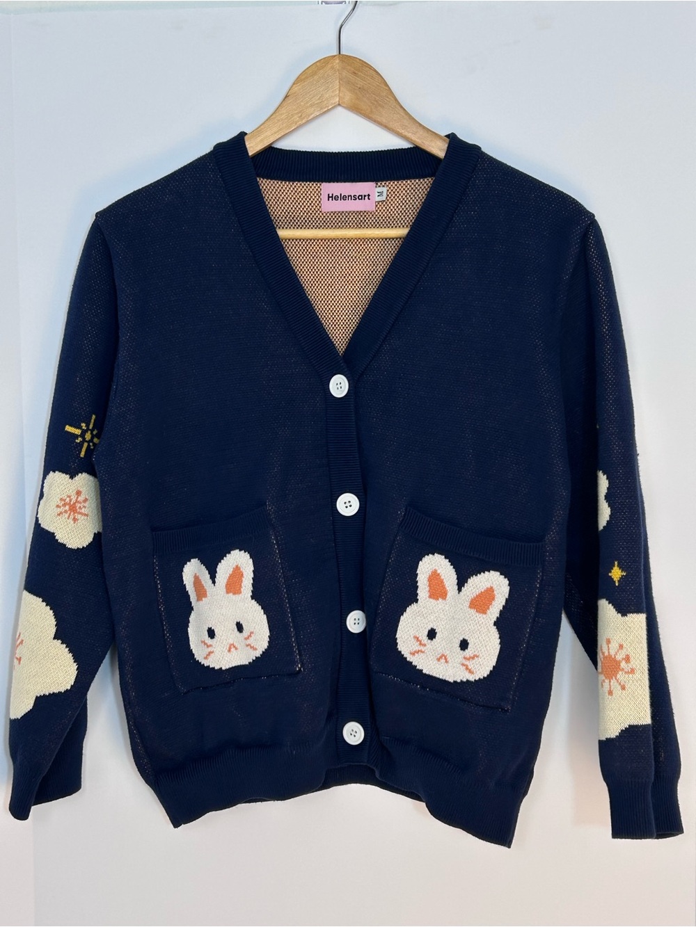 Helensart Navy Bunny Rabbit Button Cardigan 100% Cotton Size M